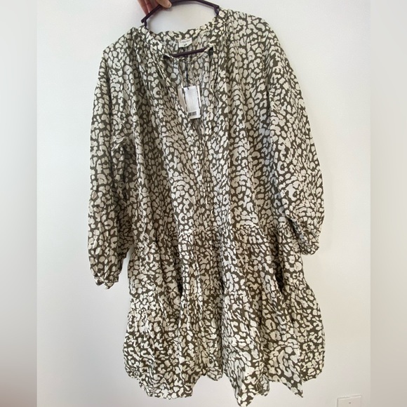 H&M hm Tiered Patterned Wide-cut V neck Tunic Mini Dress Cotton Cover Up XS NWT - Picture 14 of 16